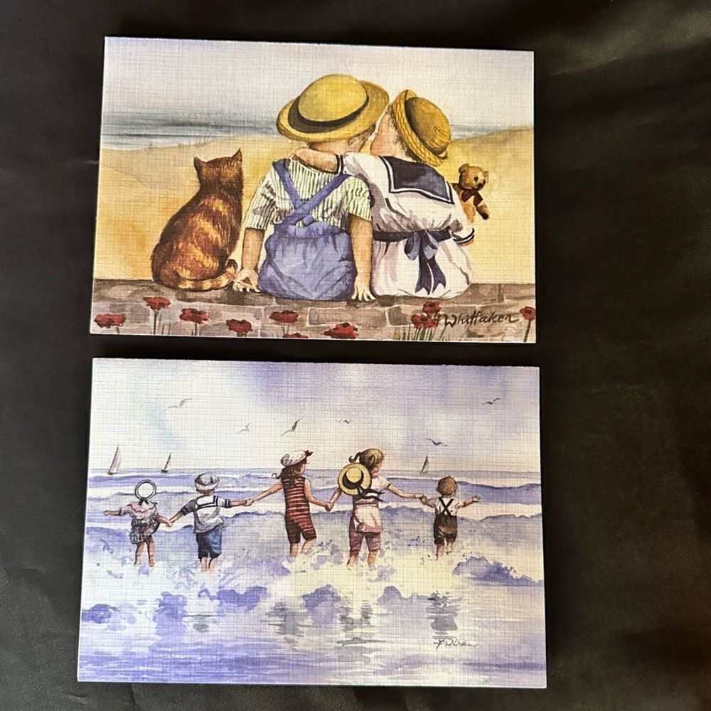 Faye Whittaker Edwardian Style Seaside Scene Print Greetings Cards w envelopes